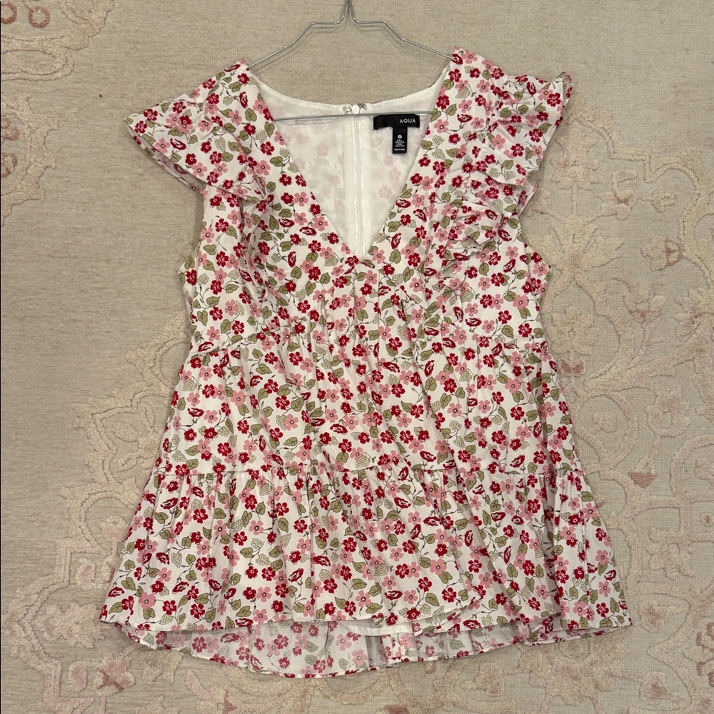 Aqua Pink and Red Floral Dress
